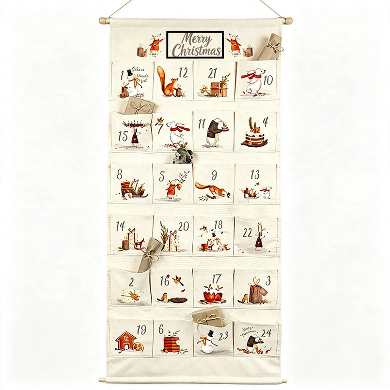 Christmas Advent calendar made of fabric with 24 pockets