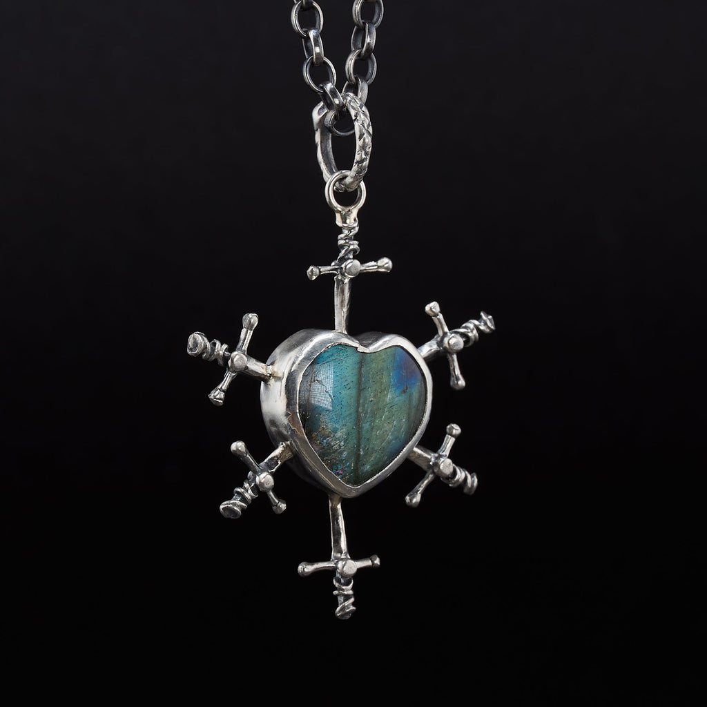 Six of Swords Labradorite Pendant in Sterling Silver