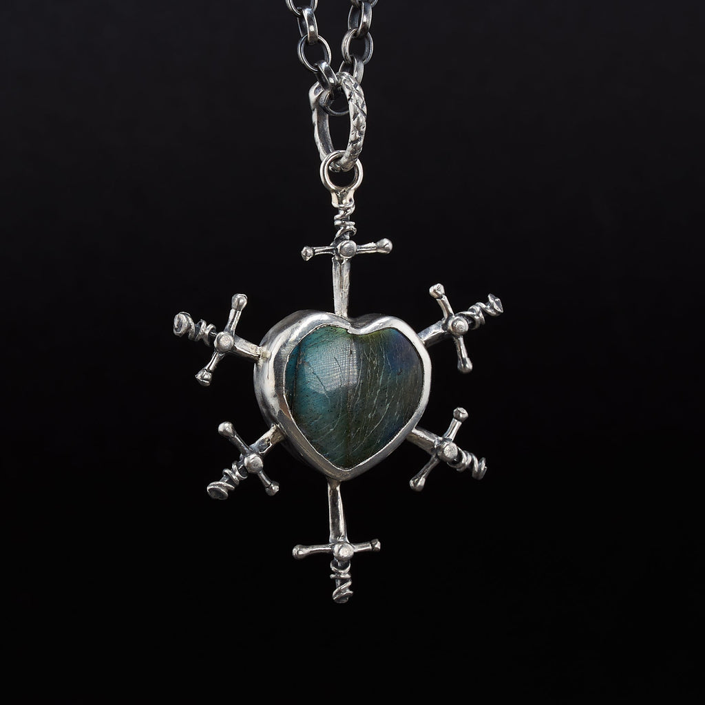 Six of Swords Labradorite Pendant in Sterling Silver