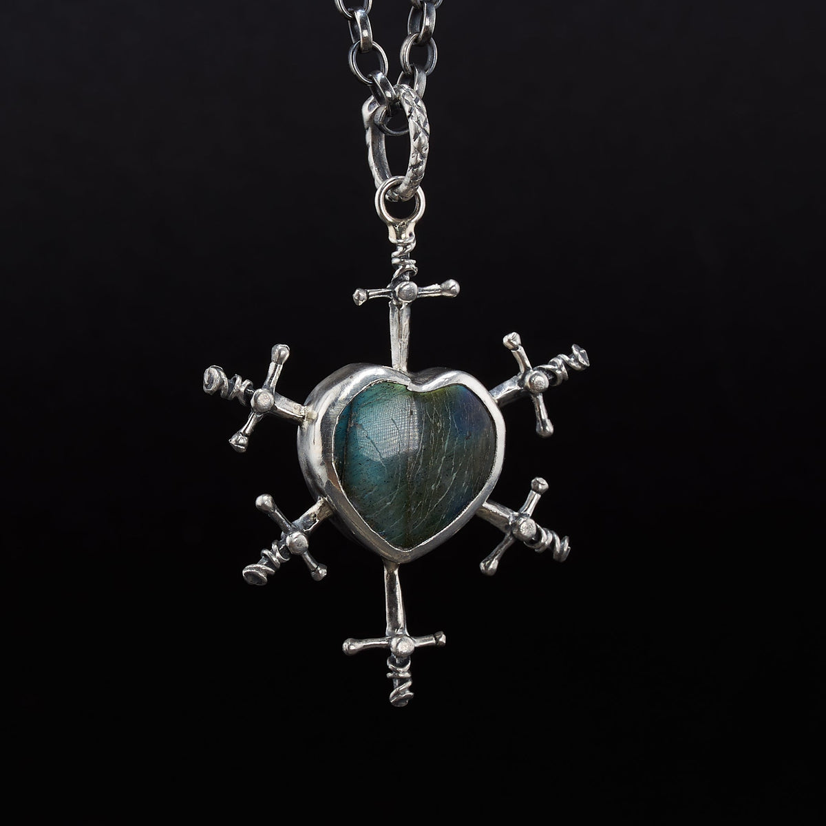 Six of Swords Labradorite Pendant in Sterling Silver