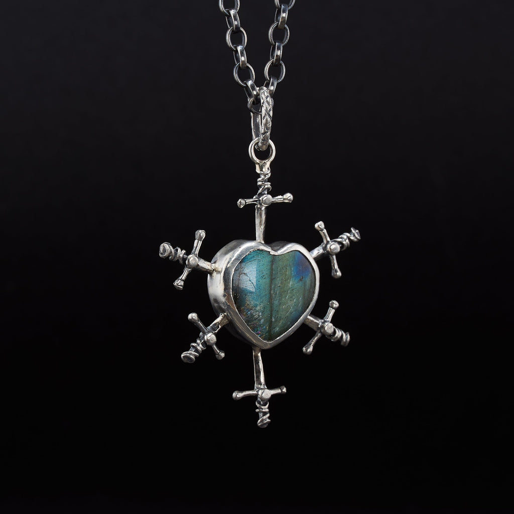 Six of Swords Labradorite Pendant in Sterling Silver