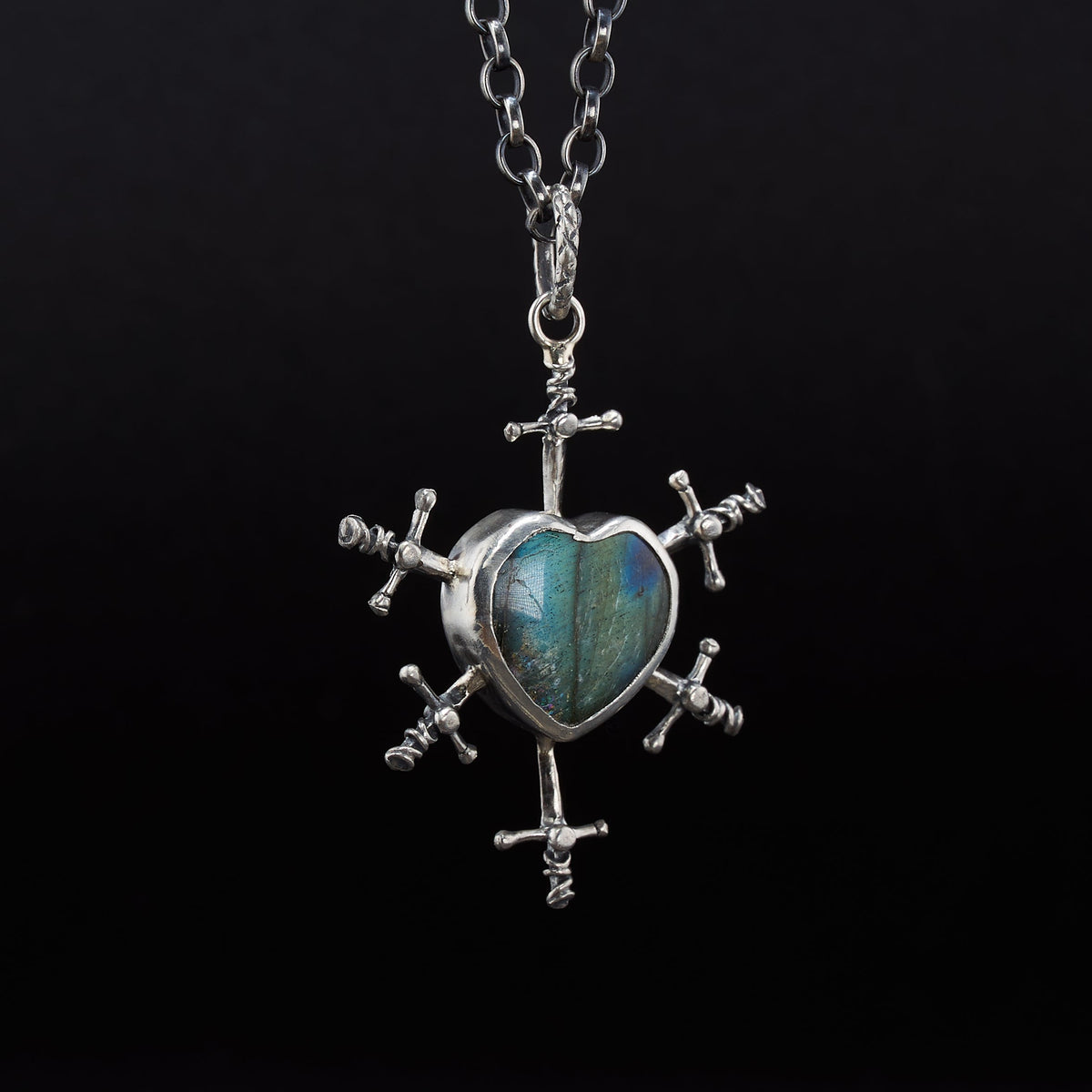 Six of Swords Labradorite Pendant in Sterling Silver