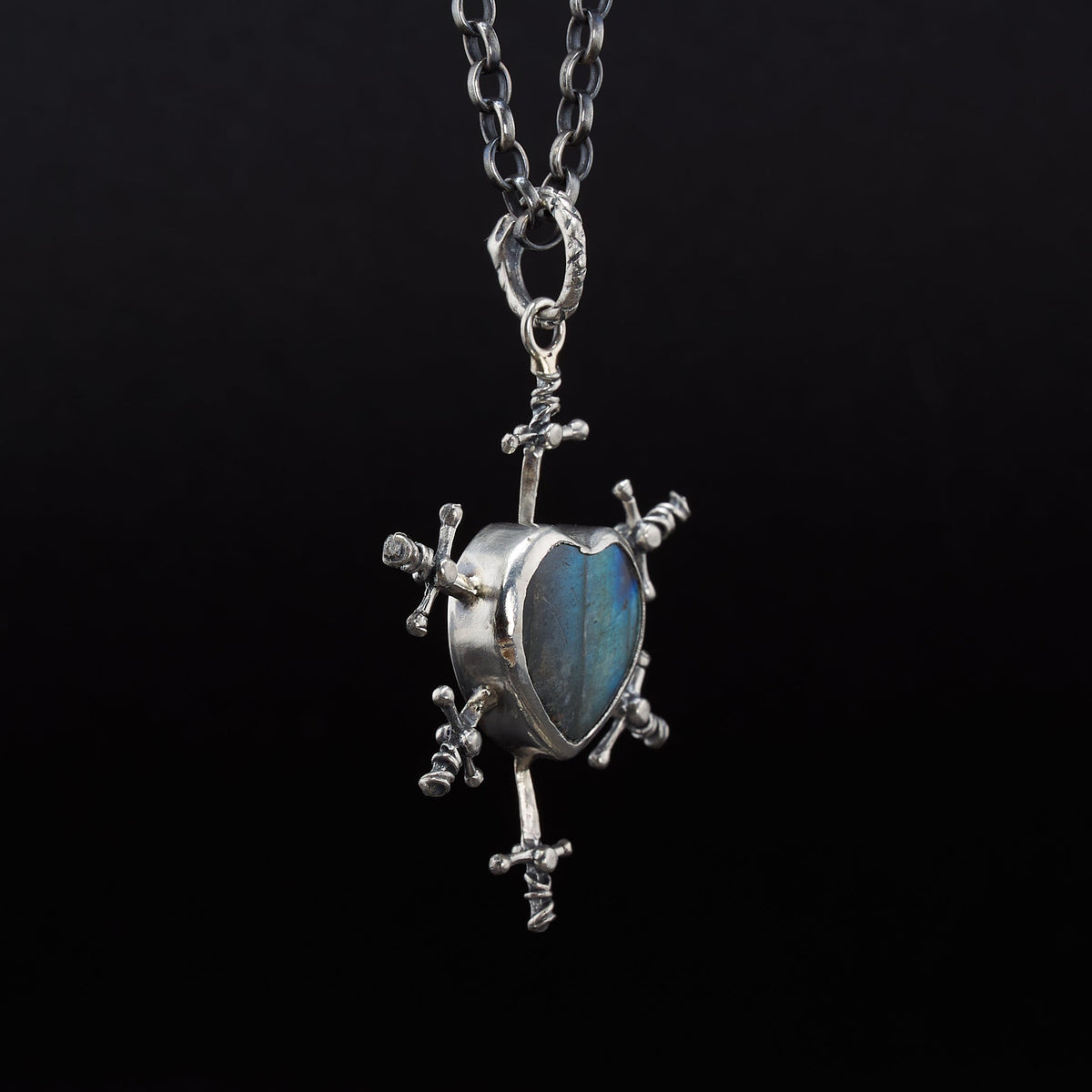 Six of Swords Labradorite Pendant in Sterling Silver