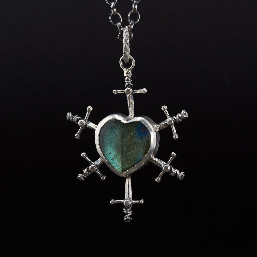 Six of Swords Labradorite Pendant in Sterling Silver