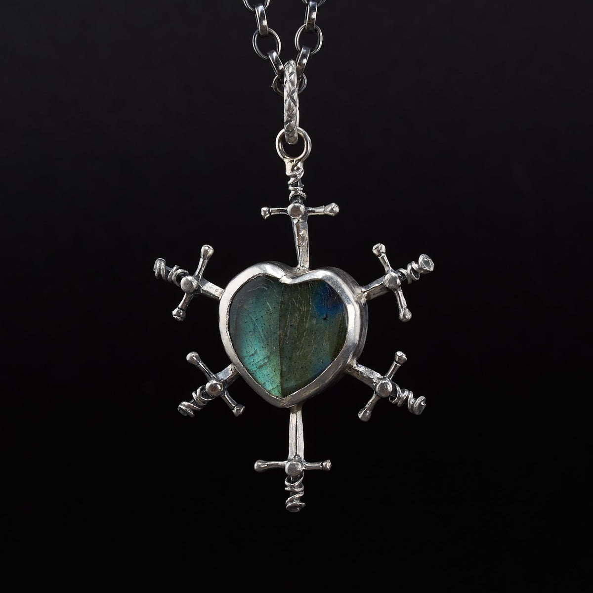 Six of Swords Labradorite Pendant in Sterling Silver